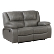 Licot Double Manual Reclining Loveseat- Foam Fill Gray Top Grain Leather