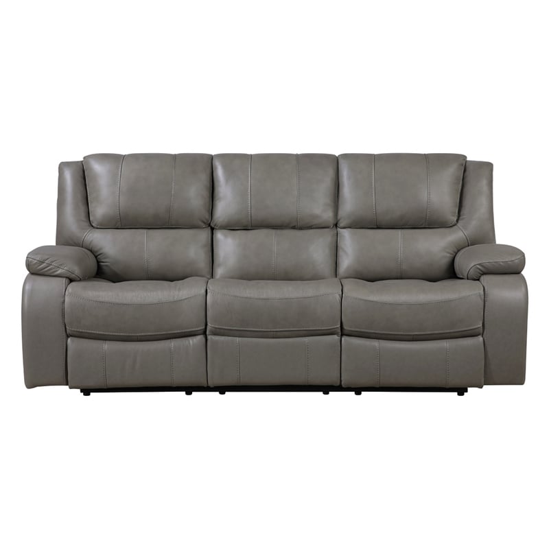 Licot Double Manual Reclining Sofa- 3 Seater- Gray Top Grain Leather