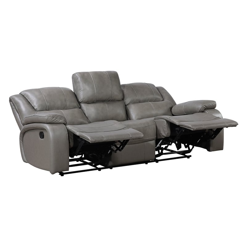 Licot Double Manual Reclining Sofa- 3 Seater- Gray Top Grain Leather