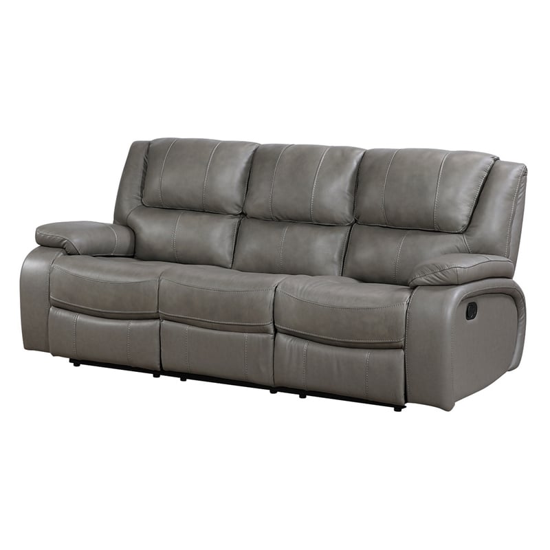 Licot Double Manual Reclining Sofa- 3 Seater- Gray Top Grain Leather