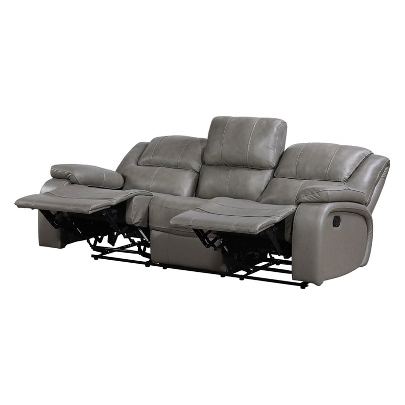 Licot Double Manual Reclining Sofa- 3 Seater- Gray Top Grain Leather