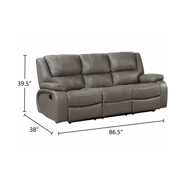 Licot Double Manual Reclining Sofa- 3 Seater- Gray Top Grain Leather