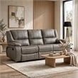 Licot Double Manual Reclining Sofa- 3 Seater- Gray Top Grain Leather