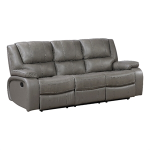 Licot Double Manual Reclining Sofa- 3 Seater- Gray Top Grain Leather