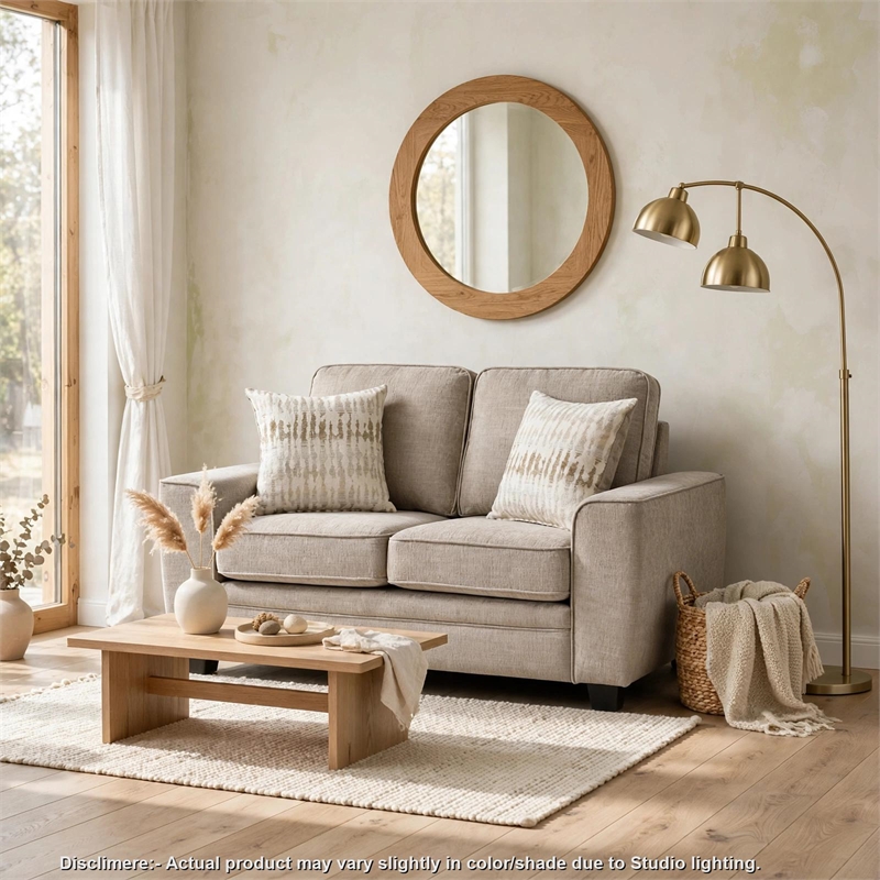 Zoya Loveseat w 2 Pillows- Track Arms- Foam Fill Taupe Chenille 61 Inch
