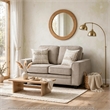 Zoya Loveseat w 2 Pillows- Track Arms- Foam Fill Taupe Chenille 61 Inch