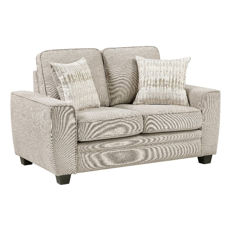 Zoya Loveseat w 2 Pillows- Track Arms- Foam Fill Taupe Chenille 61 Inch