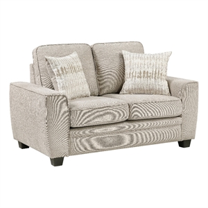 Zoya Loveseat w 2 Pillows- Track Arms- Foam Fill Taupe Chenille 61 Inch