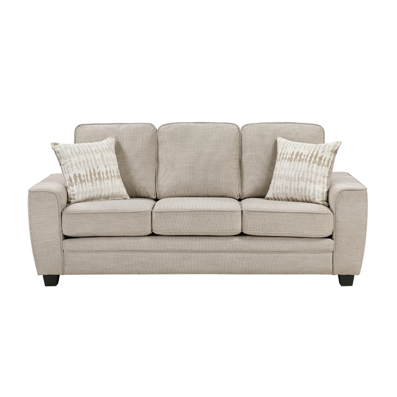 Zoya Sofa w 2 Pillows- Track Arms- Foam Fill Taupe Chenille 83 Inch