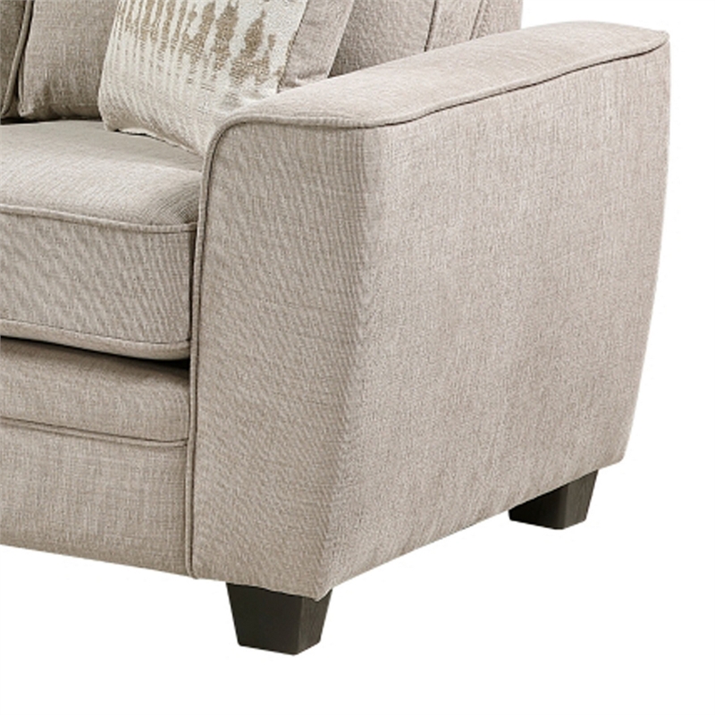 Zoya Sofa w 2 Pillows- Track Arms- Foam Fill Taupe Chenille 83 Inch