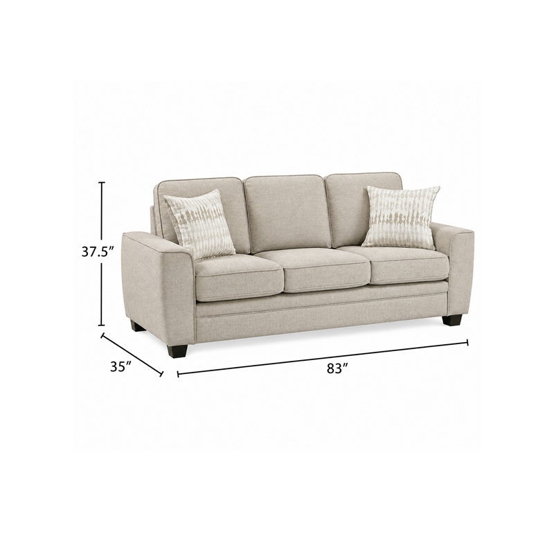 Zoya Sofa w 2 Pillows- Track Arms- Foam Fill Taupe Chenille 83 Inch