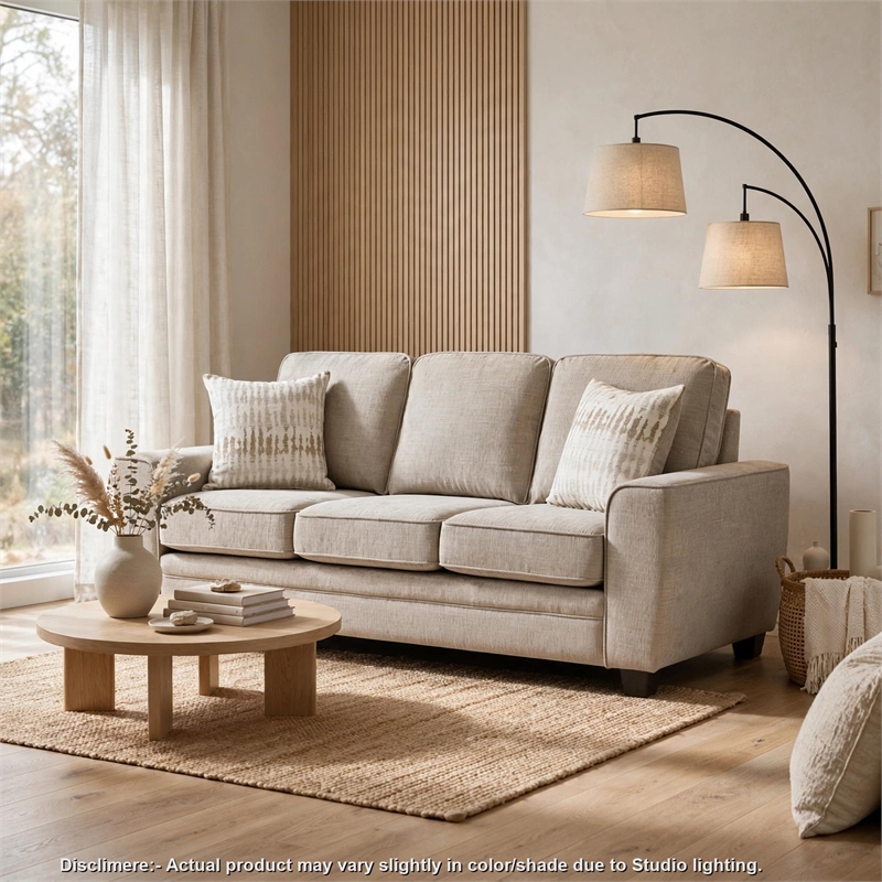 Zoya Sofa w 2 Pillows- Track Arms- Foam Fill Taupe Chenille 83 Inch