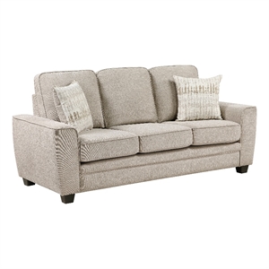 Zoya Sofa w 2 Pillows- Track Arms- Foam Fill Taupe Chenille 83 Inch