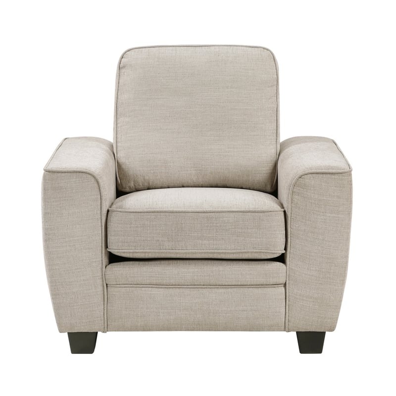 Zoya Accent Chair- Track Arms- Foam Fill Box Cushions- Taupe Chenille