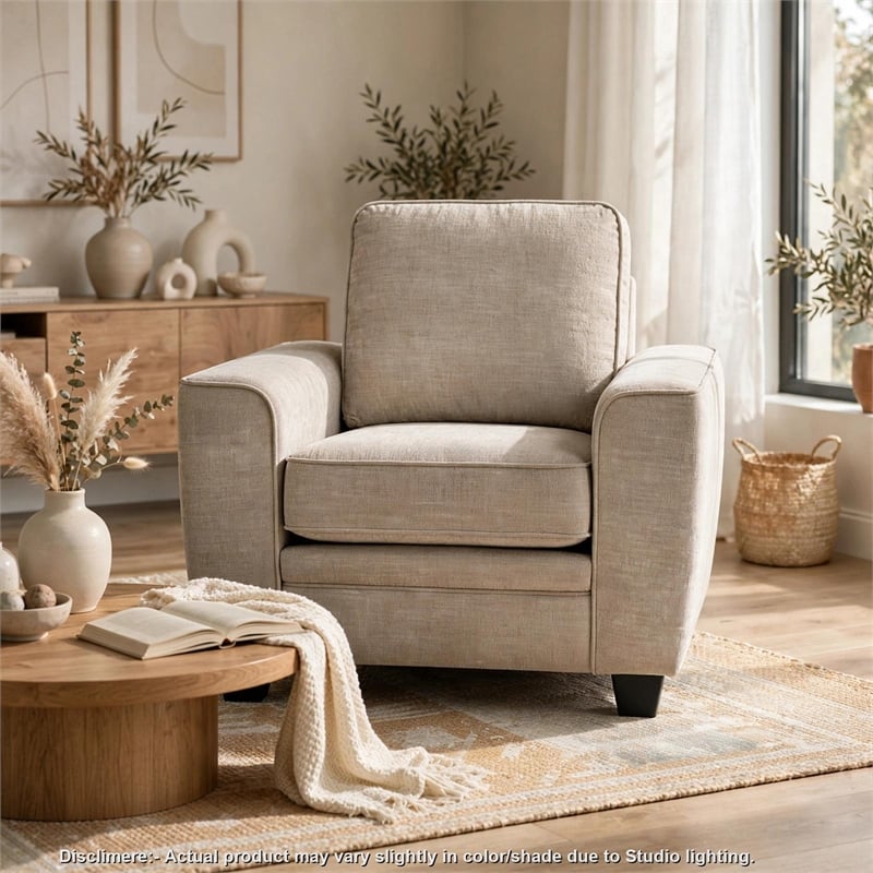 Zoya Accent Chair- Track Arms- Foam Fill Box Cushions- Taupe Chenille