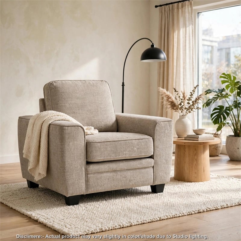 Zoya Accent Chair- Track Arms- Foam Fill Box Cushions- Taupe Chenille