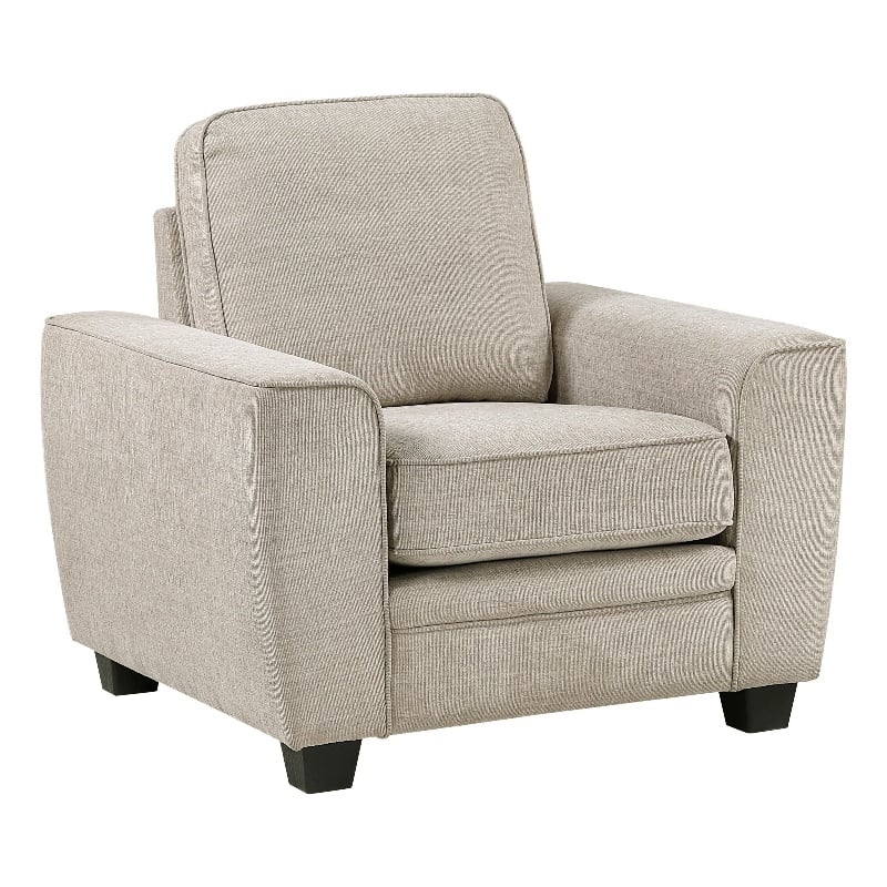 Zoya Accent Chair- Track Arms- Foam Fill Box Cushions- Taupe Chenille