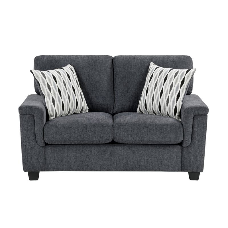 Deva Loveseat w 2 Pillows- Contoured Arms- Dark Gray Chenille 60 Inch