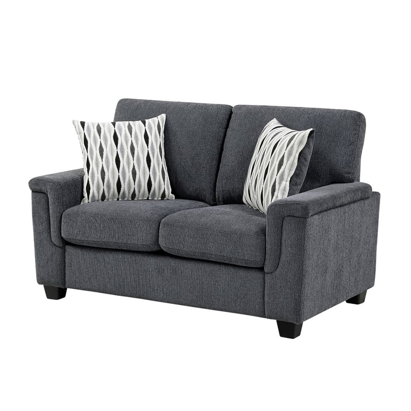 Deva Loveseat w 2 Pillows- Contoured Arms- Dark Gray Chenille 60 Inch