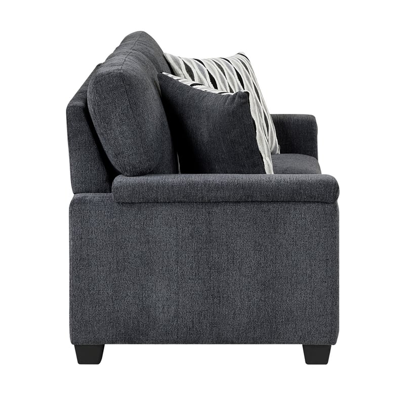 Deva Loveseat w 2 Pillows- Contoured Arms- Dark Gray Chenille 60 Inch