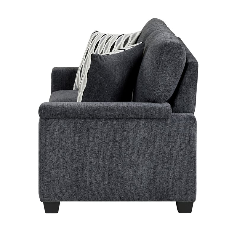 Deva Loveseat w 2 Pillows- Contoured Arms- Dark Gray Chenille 60 Inch