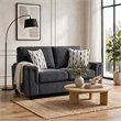 Deva Loveseat w 2 Pillows- Contoured Arms- Dark Gray Chenille 60 Inch