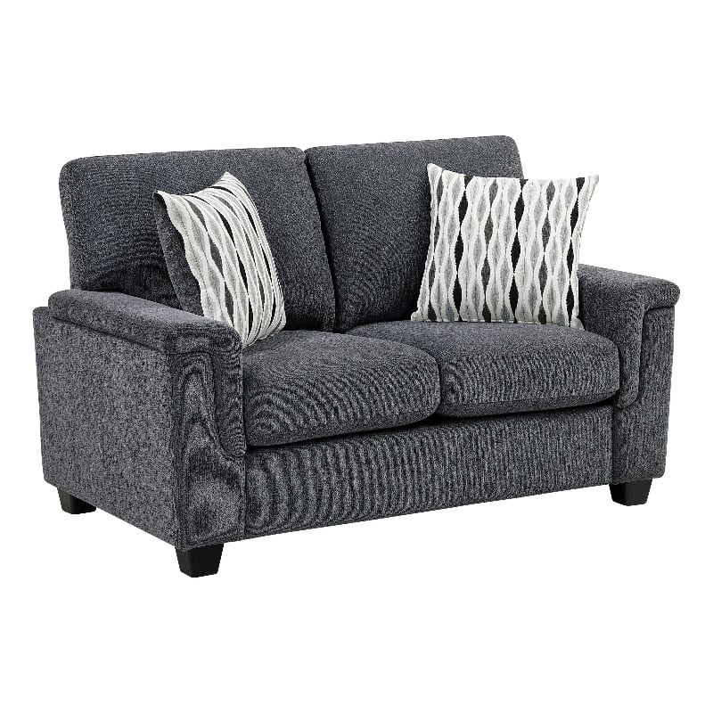 Deva Loveseat w 2 Pillows- Contoured Arms- Dark Gray Chenille 60 Inch