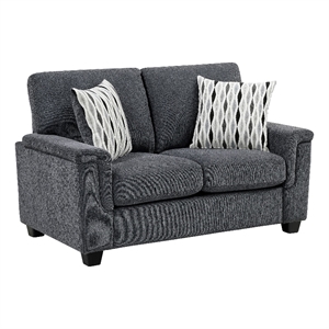Deva Loveseat w 2 Pillows- Contoured Arms- Dark Gray Chenille 60 Inch