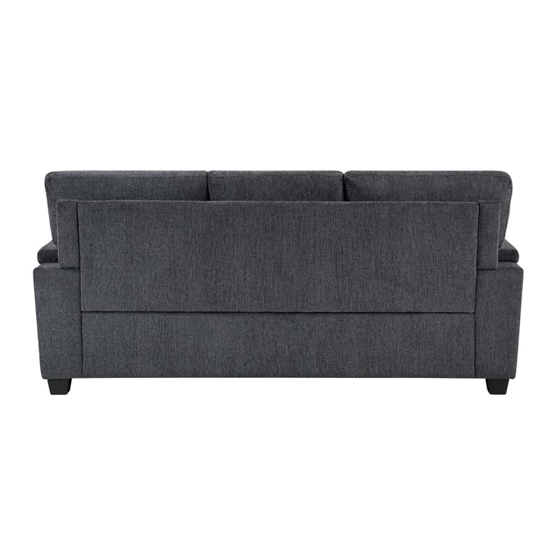 Deva Sofa w 2 Pillows- Contoured Arms- Dark Gray Chenille- Black 82 Inch