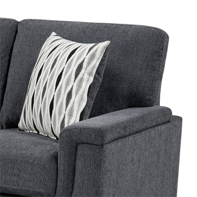 Deva Sofa w 2 Pillows- Contoured Arms- Dark Gray Chenille- Black 82 Inch
