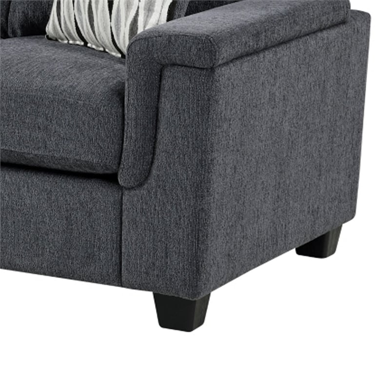 Deva Sofa w 2 Pillows- Contoured Arms- Dark Gray Chenille- Black 82 Inch