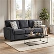 Deva Sofa w 2 Pillows- Contoured Arms- Dark Gray Chenille- Black 82 Inch