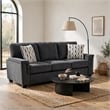 Deva Sofa w 2 Pillows- Contoured Arms- Dark Gray Chenille- Black 82 Inch