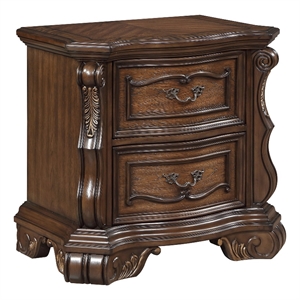Gony Nightstand- 2 Drawers- Traditional Carving- Gold Accents- Dark Brown