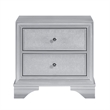Aman Nightstand- 2 Drawers- Embossed Front- Acrylic Diamond Knobs- Silver