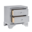 Aman Nightstand- 2 Drawers- Embossed Front- Acrylic Diamond Knobs- Silver