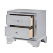 Aman Nightstand- 2 Drawers- Embossed Front- Acrylic Diamond Knobs- Silver
