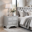 Aman Nightstand- 2 Drawers- Embossed Front- Acrylic Diamond Knobs- Silver