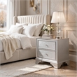 Aman Nightstand- 2 Drawers- Embossed Front- Acrylic Diamond Knobs- Silver