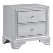 Aman Nightstand- 2 Drawers- Embossed Front- Acrylic Diamond Knobs- Silver
