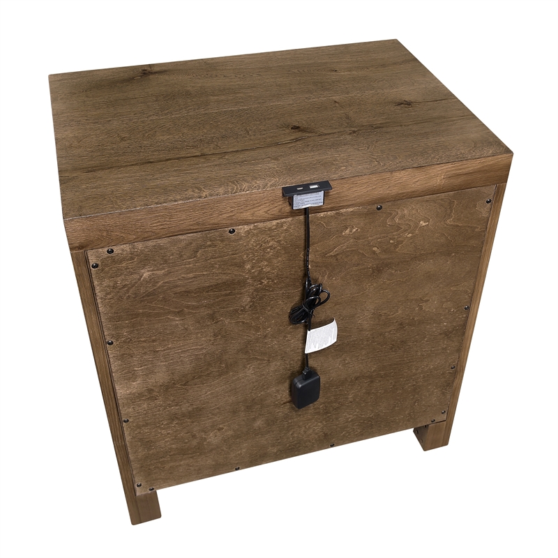 Masi Nightstand- 2 Drawers- Built-In USB Ports- Transitional Style- Brown