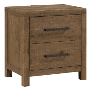 Masi Nightstand- 2 Drawers- Built-In USB Ports- Transitional Style- Brown