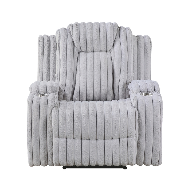 Phil Tab-Pull Recliner Chair with Cup Holders- Light Gray Corduroy