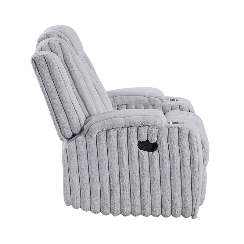Phil Tab-Pull Recliner Chair with Cup Holders- Light Gray Corduroy