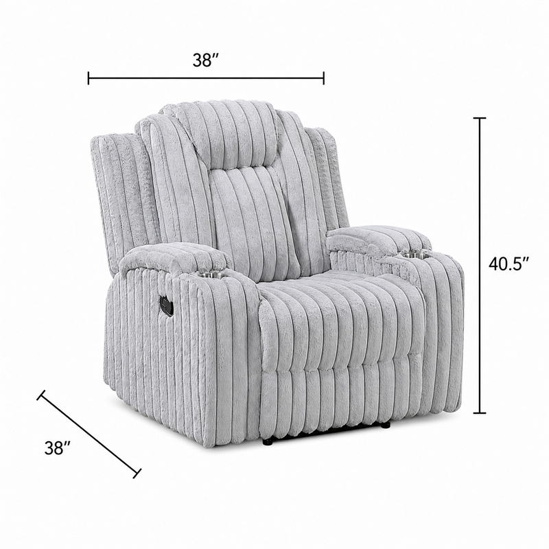 Phil Tab-Pull Recliner Chair with Cup Holders- Light Gray Corduroy