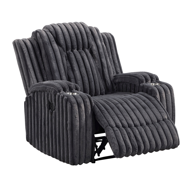 Phil Tab-Pull Recliner Chair with Cup Holders- Dark Gray Corduroy