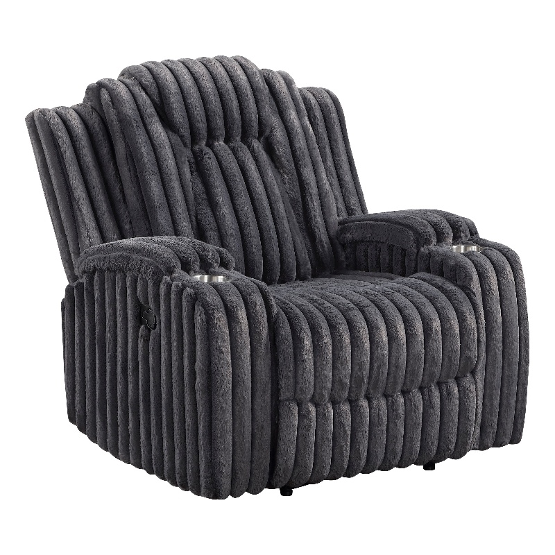 Phil Tab-Pull Recliner Chair with Cup Holders- Dark Gray Corduroy