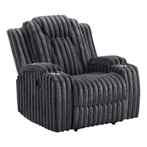 Phil Tab-Pull Recliner Chair with Cup Holders- Dark Gray Corduroy