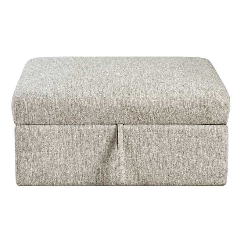 Inaya Storage Ottoman with Casters- Brown Wood-Sage Sand Microfiber-41 Inch