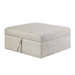 Inaya Storage Ottoman with Casters- Brown Wood-Sage Sand Microfiber-41 Inch